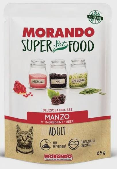 Morando Super Pet Food, pişiklər üçün yaş yem, mal əti ilə, 85 q — კატები