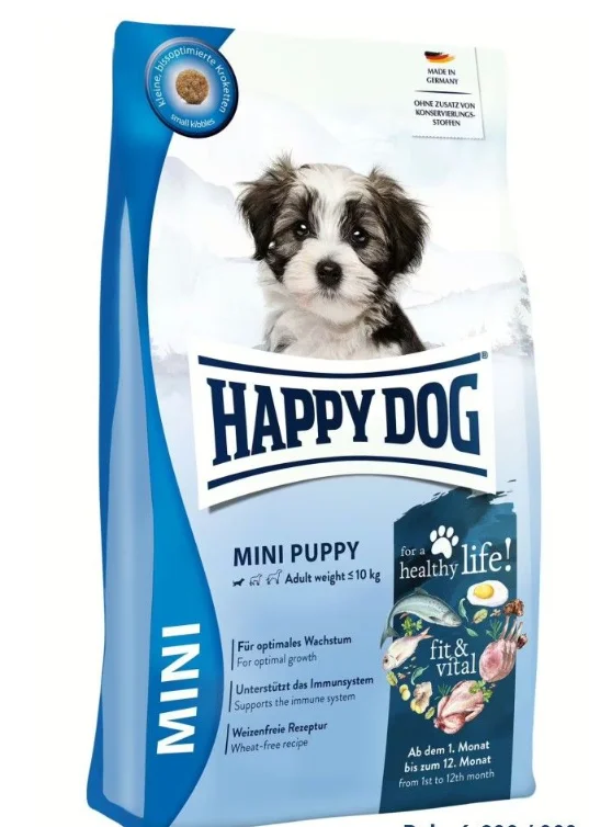 Happy Dog Fit & Vital Mini Puppy, kiçik cinsli bala itlər üçün quru yem (yetkin yaşda çəkisi 10 kq-a qədər) (çəki ilə) — Bakı