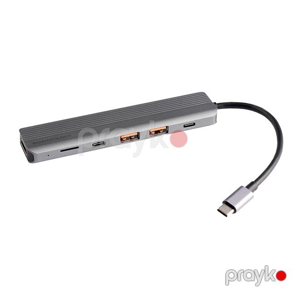 Powerology 6 in 1 Slim 4K HDMI Usb-c Hub PD 100W USB MicroSD Grey — Mallar, Bakı (4)