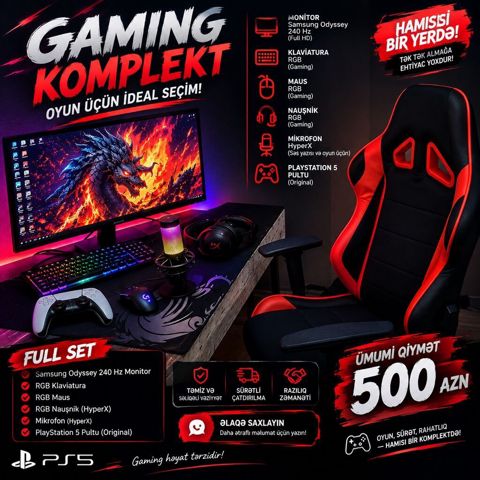 Gaming Komplekt – oyun üçün ideal seçim Tərkib: - Monitor: Samsung — Digah