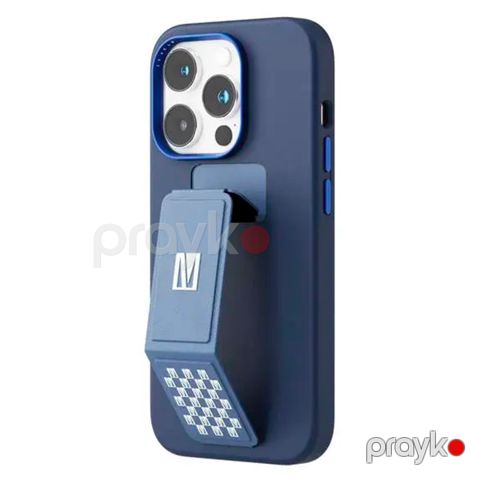 Levelo Morphix Silicone Case with Leather Grip Stand for iPhone 14 Pro Navy Blue — Bakı