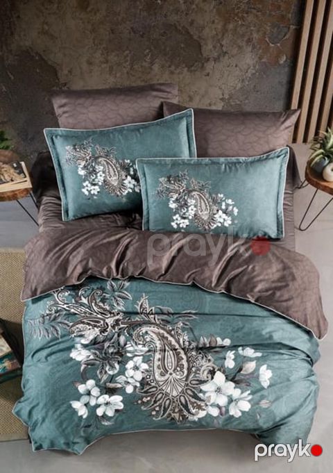 Yataq dəsti Do&go vm146, ikinəfərlik premium, sətin (yorğan üzü 200x220 sm 1 əd+mələfə 240x260 sm 1 əd+yastıq üzü yastıq üzü naxışlı 50x70 sm 2 əd+yastıq üzü 70x70 sm 2 əd), göy/qəhvəyi — Bakı