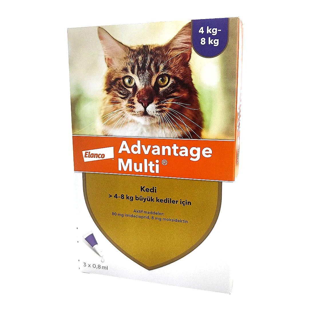 4 kq-dan 8 kq-a qədər çəkidə olan pişiklər üçün Advantage Multi (Advocate), endoektosid yerində tətbiq, 0,8 ml-lik 1 pipet — Bakı