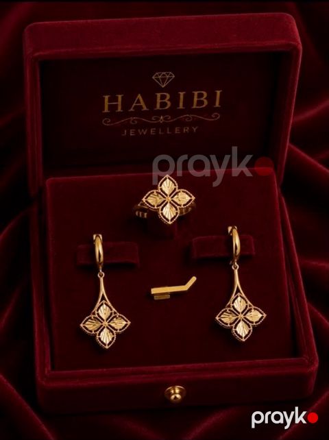 Zinət dəsti Habibi Jewellery HJ870, sırğa və üzük, qızıl 585 əyar, 3.55 q — Bakı