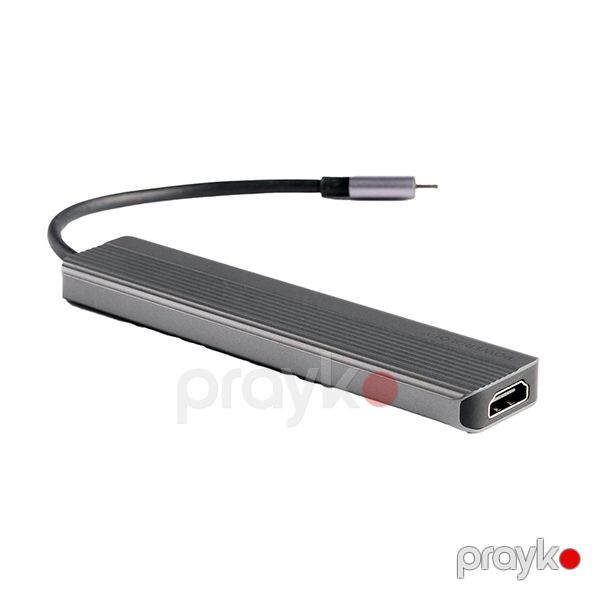 Powerology 6 in 1 Slim 4K HDMI Usb-c Hub PD 100W USB MicroSD Grey — Mallar, Bakı (5)