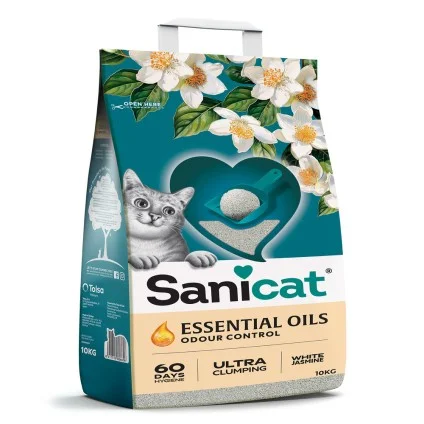 Sanicat Essential Oils Ultra Clumping topalaşan pişik qumu, ağ jasminli, 10 l — Bakı