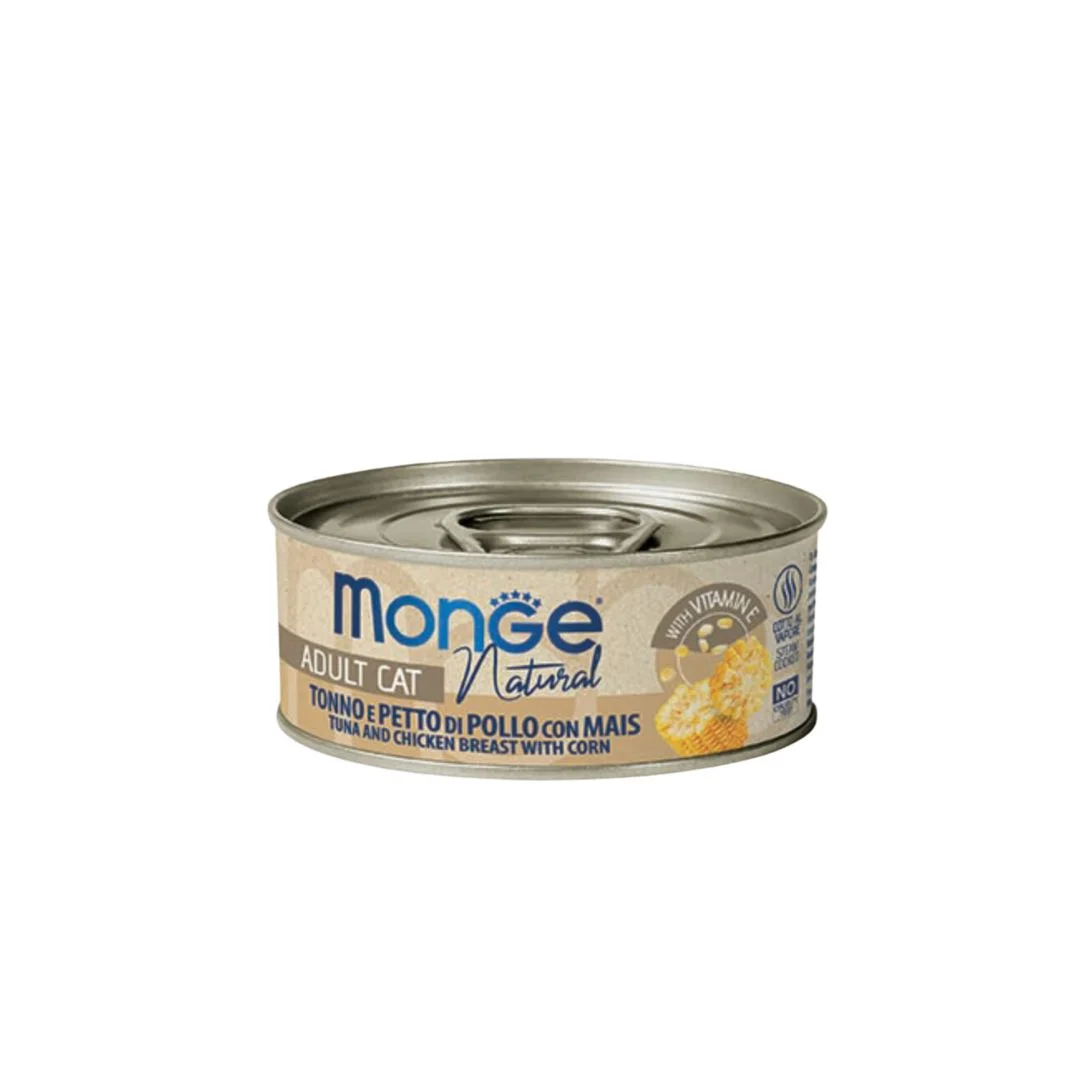 Monge Natural Petto di Pollo con Mais pişiklər üçün təbii tuna balığı və qarğıdalı ilə toyuq döşü, super premium keyfiyyətli 80 q — Zoo.az — Cats