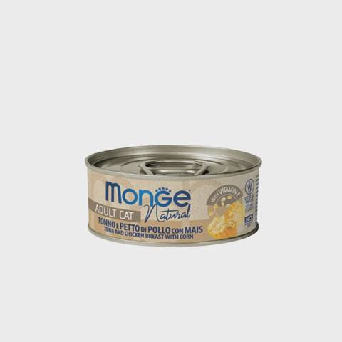 Monge Natural Petto di Pollo con Mais, pişiklər üçün təbii ton balığı və qarğıdalı ilə toyuq döşü, super premium keyfiyyət, 80 q — Cats