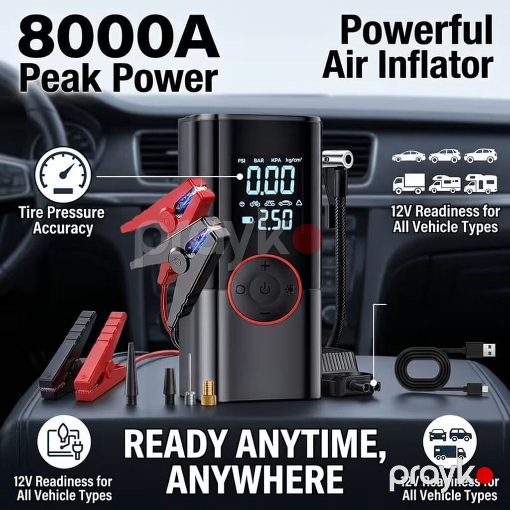 Jkuoo Avtomobil Akkumulyatoru Starteri, 180 PSI Hava Pompası ilə, 5.0 — Avtomobil aləti, Bakı (3)