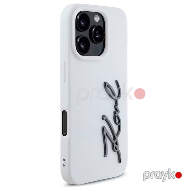 Karl Lagerfeld Silicone Case With Metal Signature Logo For iPhone 16 Pro (KLOHCP16LSCMSMVH) White — Mallar, Bakı (3)