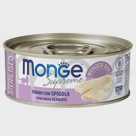 Monge Supreme Cat Sterilised, yetkin sterilizasiya olunmuş pişiklər üçün, ton balığı və dəniz levreki ilə, 80 q — Cats