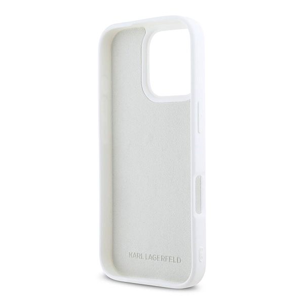 Karl Lagerfeld Silicone Case With Metal Signature Logo For iPhone 16 Pro Max (KLOHCP16XSCMSMVH) White — Mallar, Bakı (5)