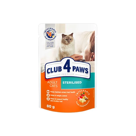 Sterilizasiya olunmuş pişiklər üçün Club 4 Paws yaş yemi, 80 q