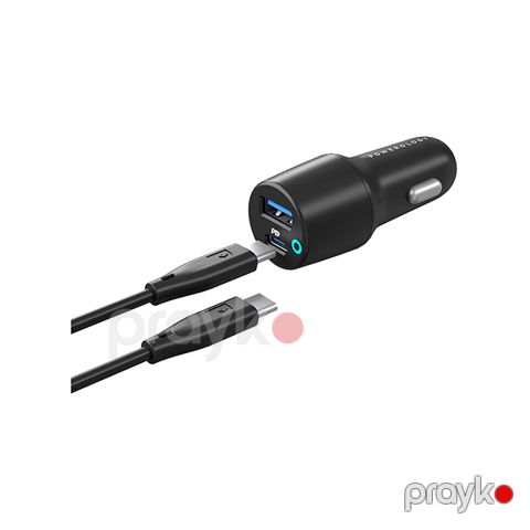 Powerology Dual Port LED Car Charger PD 20W+QC 18W Black — Bakı