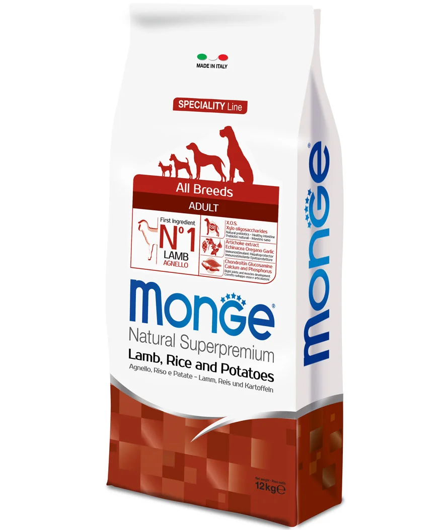 Monge Adult Natural Lamb, bütün cinslərdən olan yetkin itlər üçün quru yem, quzu əti, düyü və kartof ilə (bütöv kisə, 12 kq) — Bakı