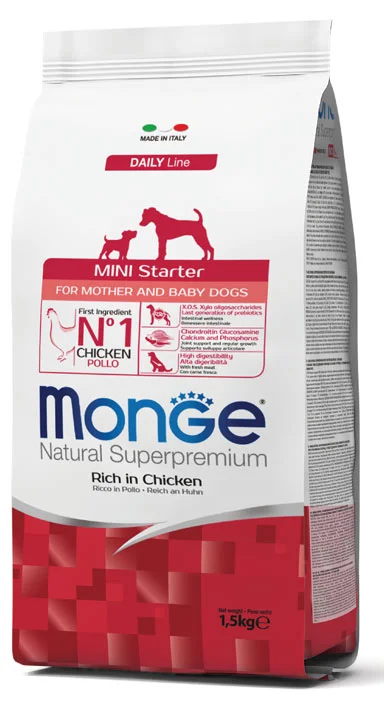 Monge Mini Starter for Mother and baby Natural Super Premium Rich in Chicken, əlavə qidalanmanın başlanğıc dövründə kiçik cinsli bala itlər üçün balanslaşdırılmış quru yem, toyuq əti ilə, super premium keyfiyyətli (çəki ilə) — Bakı