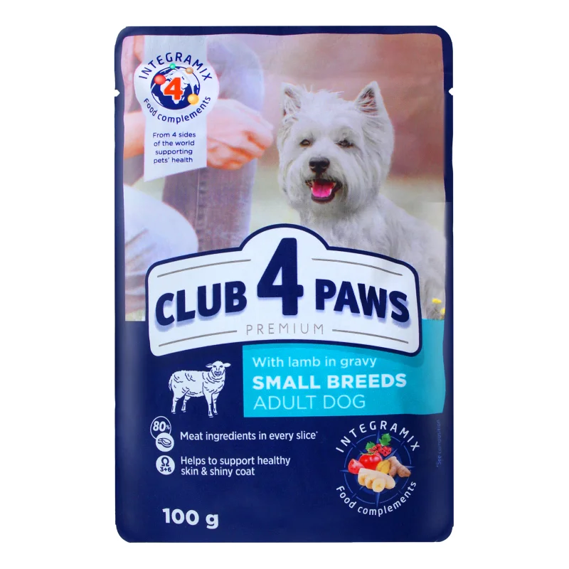 Club 4 Paws kiçik və orta cinsli yetkin itlər üçün jeleli quzu əti ilə yaş yem, 100 q — Bakı