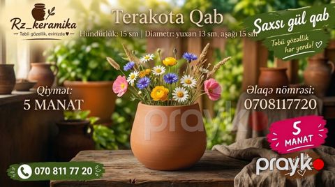 Terakota saxsı güldanı - Material: təbii terakota/saxsı - Rəng — Bakı