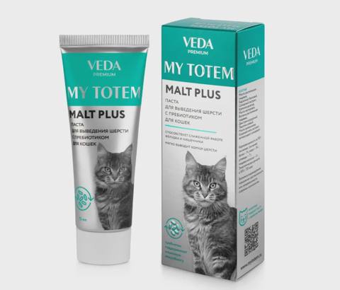 Veda MY Totem Malt Plus, pişiklər üçün probiotikli tük çıxarma pastası, 75 ml — Мышыктар