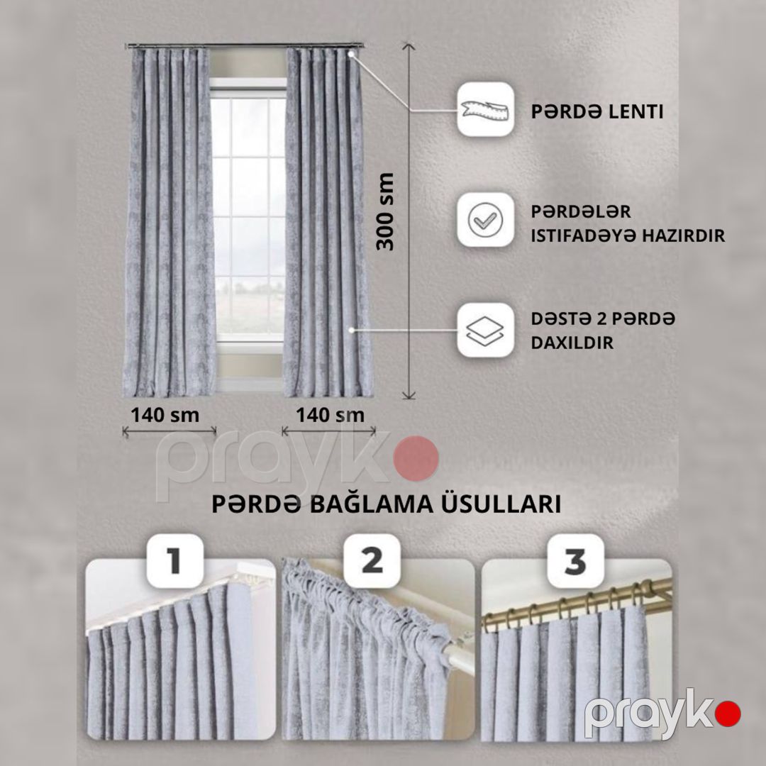 Pərdə 300x140 sm, 2 əd, mərmərli boz — Mallar, Bakı (4)