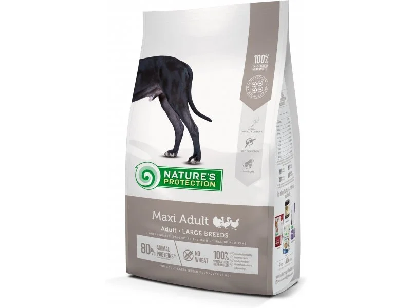 Natures Protection Maxi Adult Poultry Large Breed Dog, iri cinsli yetkin itlər üçün quş ətli quru yem (bütöv kisə, 12 kq) — Bakı