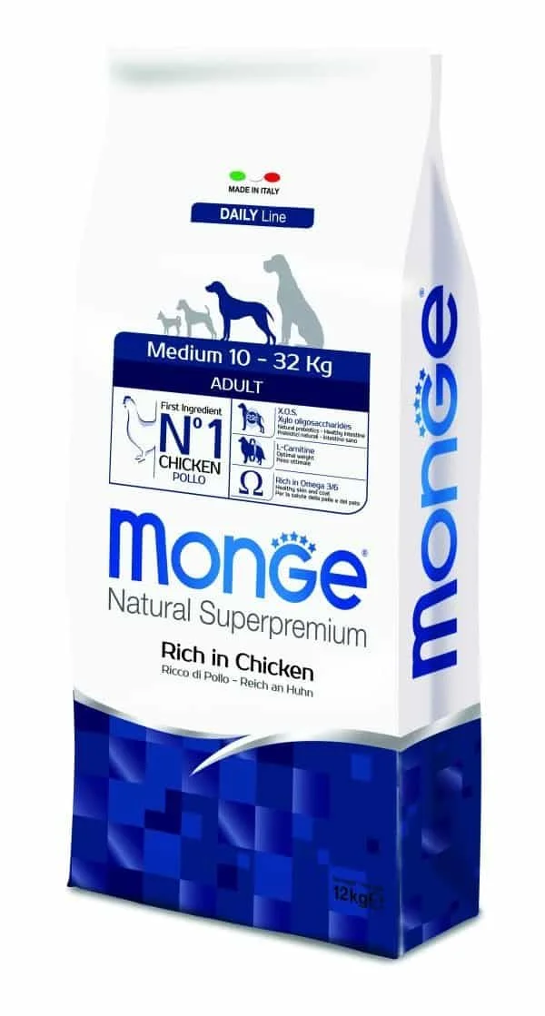 Monge Medium Adult Natural Super Premium Rice in Chicken, orta cinsli yetkin itlər üçün balanslaşdırılmış tam quru yem, toyuq və düyü ilə, super premium keyfiyyətli (çəki ilə) — Bakı