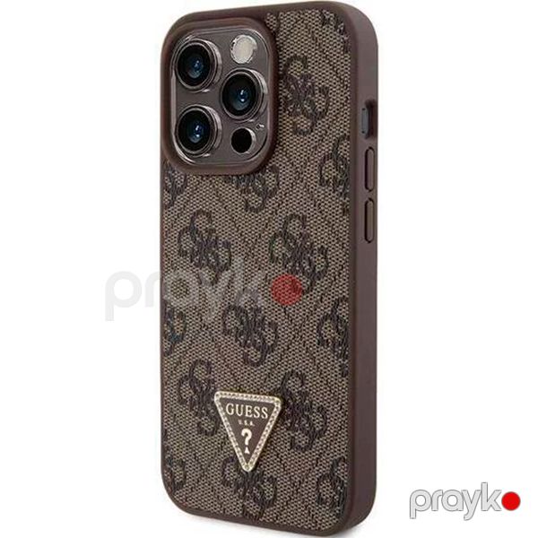 Guess PU Leather Case with 4G Triangle Strass & Triangle Logo for iPhone 15 Pro Max Brown — Mallar, Bakı (2)