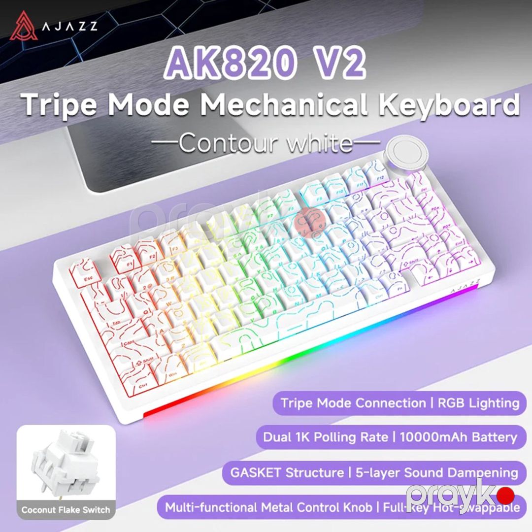 Ajazz AK820 V2 Pro - White Contour — Periferik cihazlar, Bakı (4)