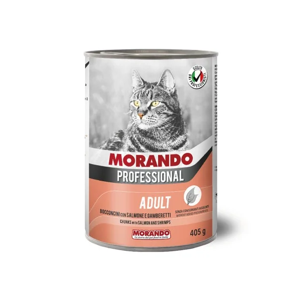 Morando Professional, yetkin pişiklər üçün yaş yem, qızılbalıq və karides ilə tikələr, 405 q — Zoo.az — Cats