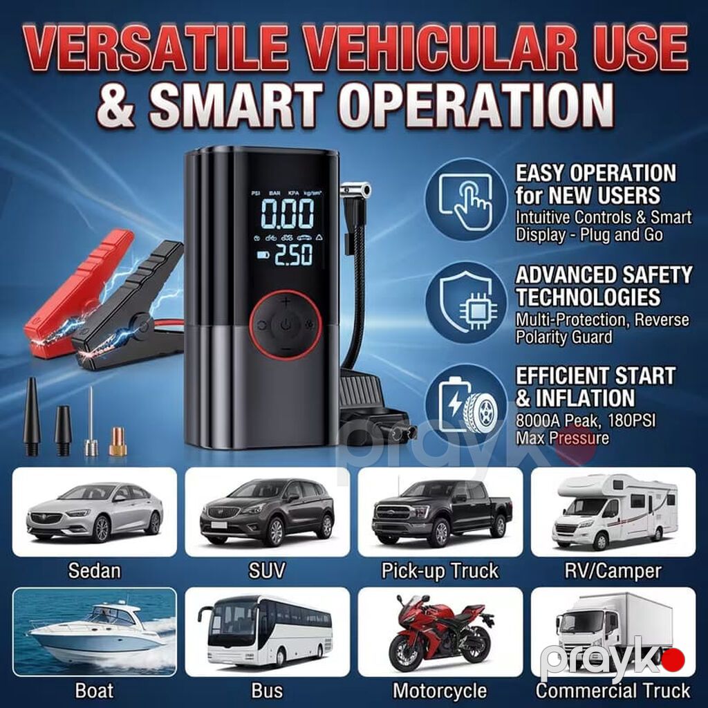 Jkuoo Avtomobil Akkumulyatoru Starteri, 180 PSI Hava Pompası ilə, 5.0 — Avtomobil aləti, Bakı (4)