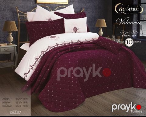 Yataq dəsti Ayberk, yorğan üzü 200x220 sm, mələfə 240x260 sm, yastıq üzü 50x70/30х50/60х80 sm (7əd), ikinəfərlik, pambıq/satin, bənövşəyi — Bakı