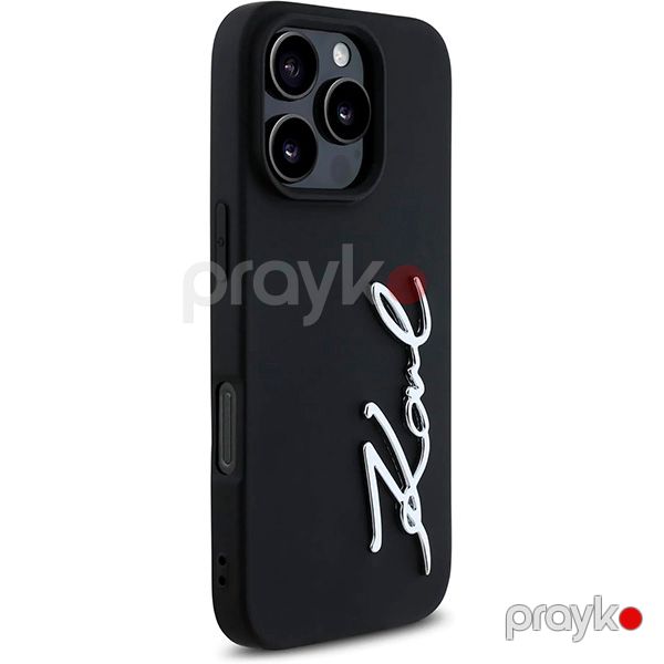 Karl Lagerfeld Silicone Case With Metal Signature Logo For iPhone 16 Pro Max (KLOHCP16XSCMSMVK) Black — Mallar, Bakı (3)