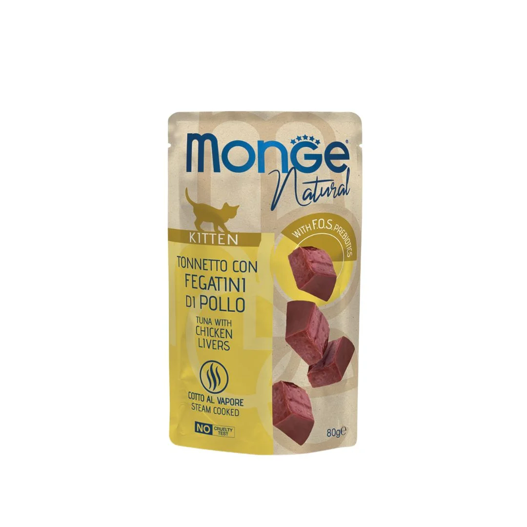 Monge Natural Kitten Tonno con Fegatini di Pollo pişik balaları üçün nəm yem, tuna balığı və toyuq qaraciyəri ilə jele şəklində, super premium keyfiyyətli 80 q — Bakı