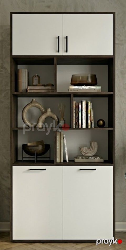 Şkaf MB3, laminat, 185x80x40 sm, ağ/tünd qəhvəyi — Bakı
