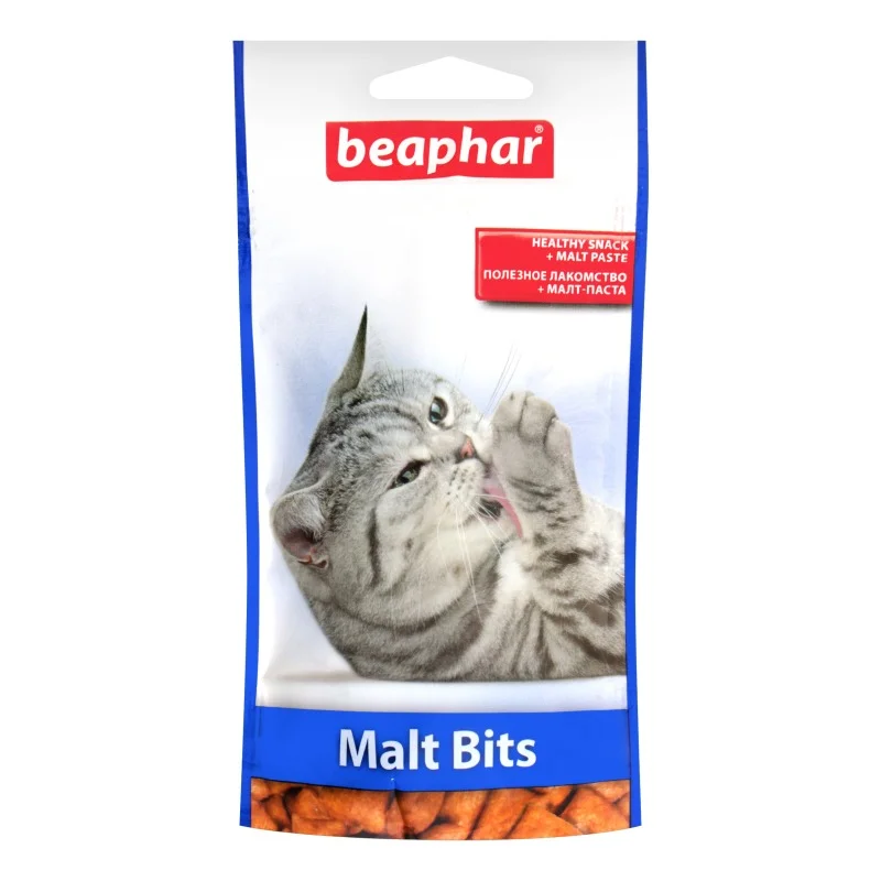 Beaphar Malt Bits, malt pastası ilə pişiklər üçün tük toplarını aradan qaldıran bir müalicə, 35 q — Bakı