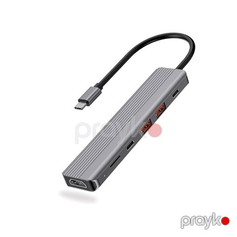 Powerology 6 in 1 Slim 4K HDMI Usb-c Hub PD 100W USB MicroSD Grey — Bakı