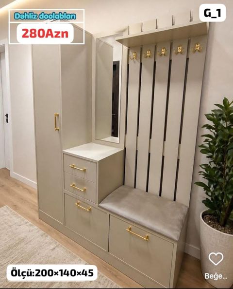 Dəhliz dolabı dəsti – G_1 modeli Ölçü: 200×140×45 sm Qiymət: 280 AZN — NM Mebel — Dəhliz mebeli