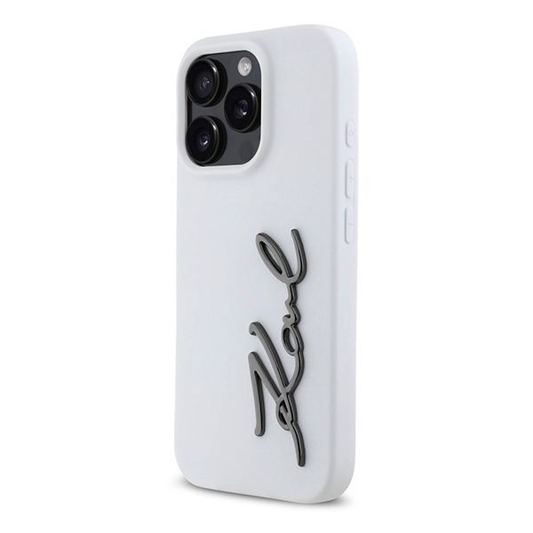 Karl Lagerfeld Silicone Case With Metal Signature Logo For iPhone 16 Pro Max (KLOHCP16XSCMSMVH) White — Mallar, Bakı (2)