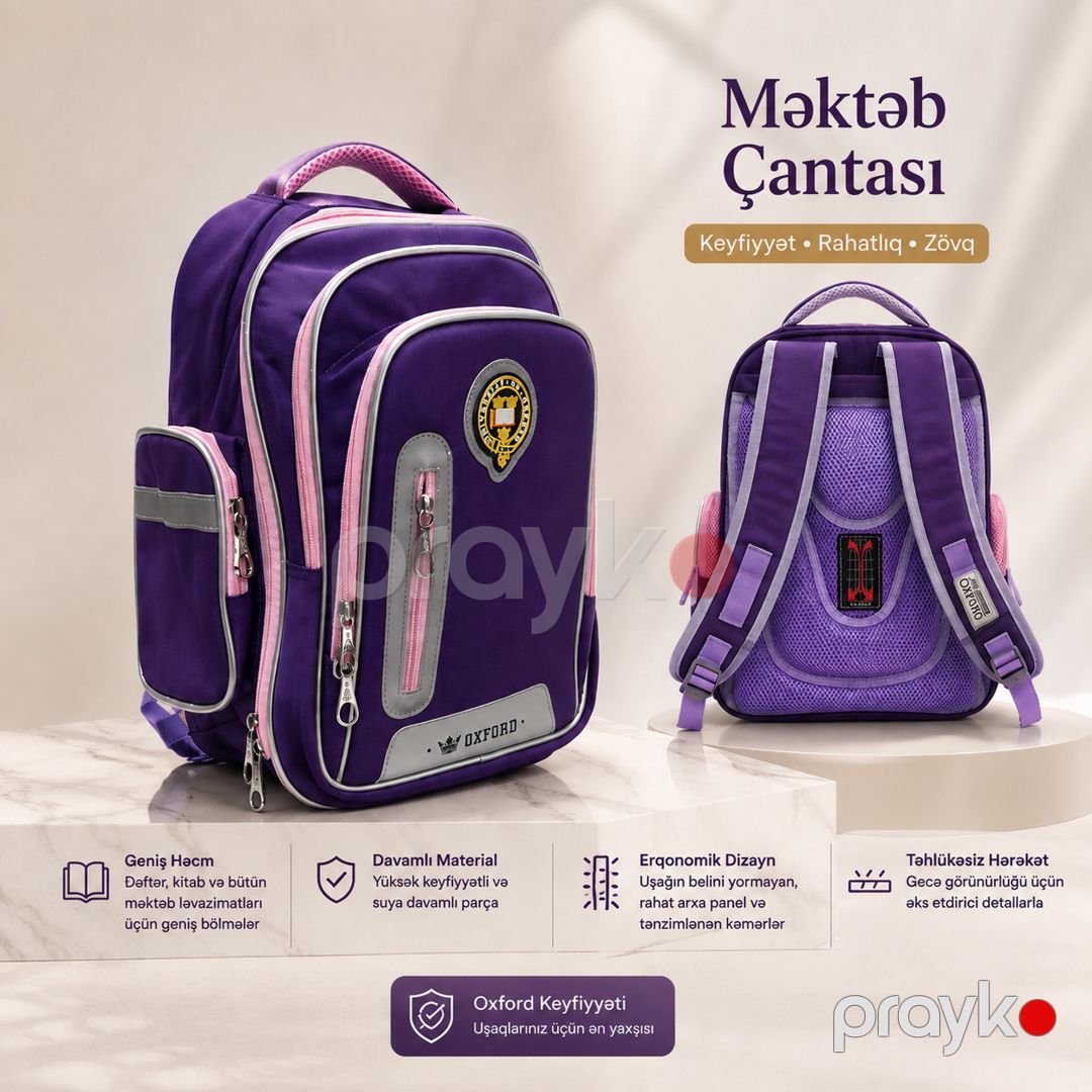 Məktəb çantası, Poliester, Bənövşəyi, 20 l — Mallar, Bakı