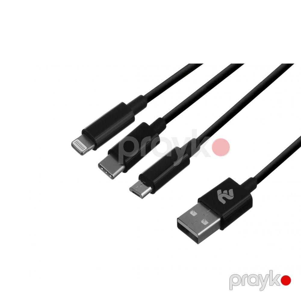 Kabel 2E USB 3 in 1 Micro/Lightning/Type C/5V/2.4A/1.2m/Black — Smartfon üçün kabelləri və keçidçilər, Bakı (2)