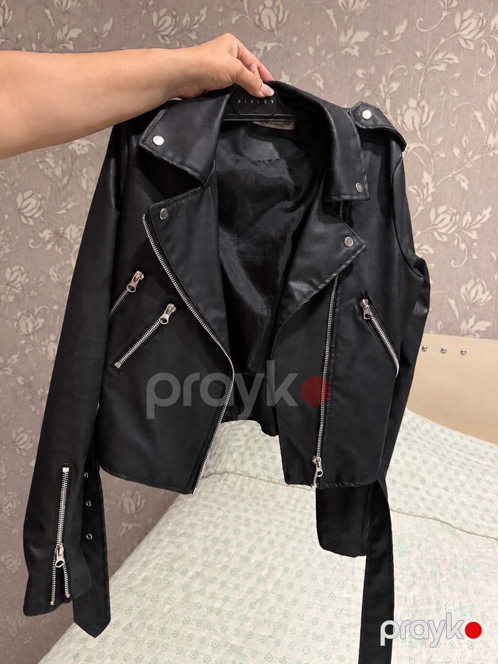 Qadınlar üçün qara eko‑dəri “biker” gödəkçə - Model: assimetrik — Jaketlər, Digah (2)