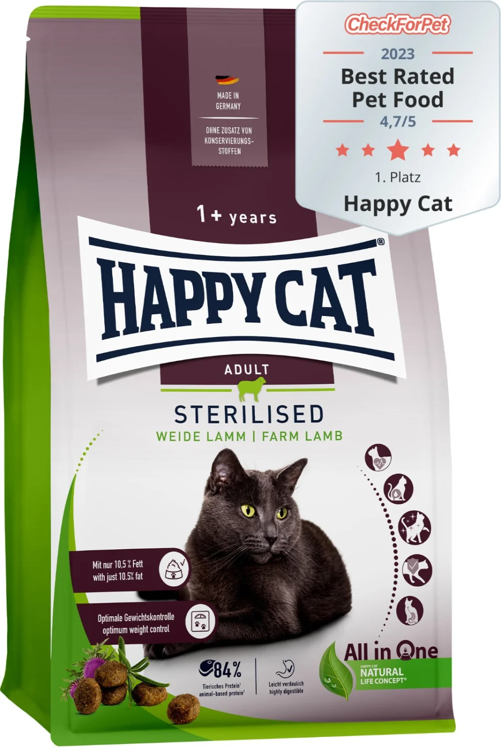 Happy Cat Sterilised Farm Lamb, sterilizə olunmuş pişiklər üçün quru yem, ferma quzusu ilə (çəki ilə) — Zoo.az — Cats