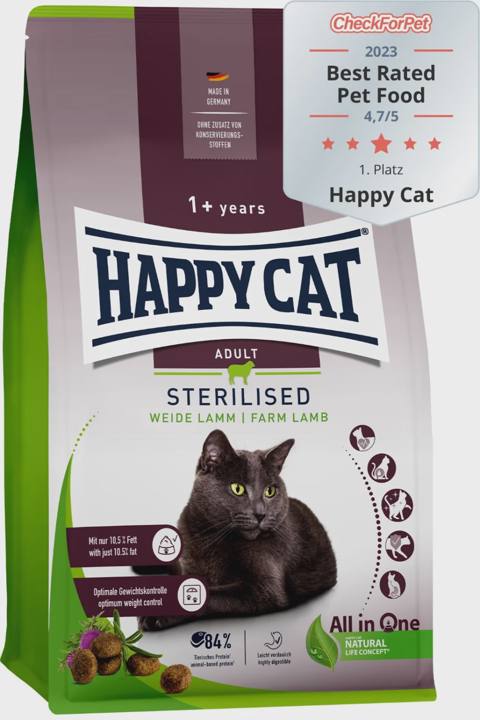 Happy Cat Sterilised Farm Lamb, sterilizasiya olunmuş pişiklər üçün quru yem, ferma quzusu ilə (çəki ilə) — Kediler