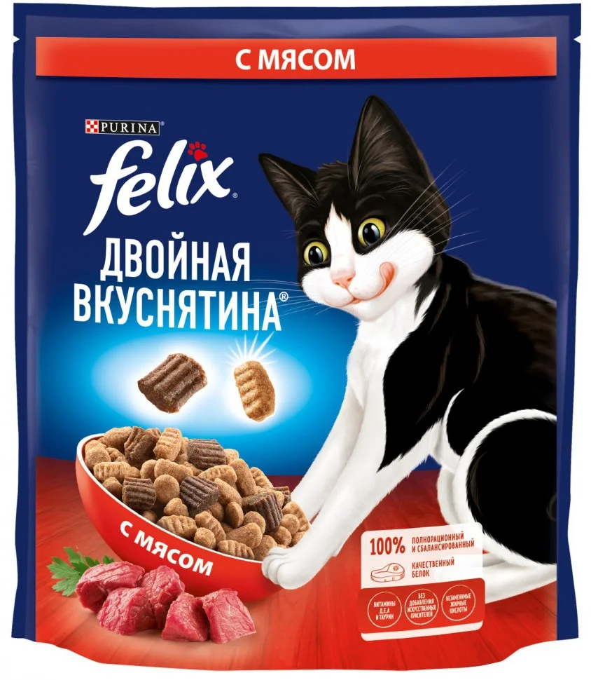 Felix Double Yetkin pişiklər üçün ətli quru yem, 600 q — Bakı