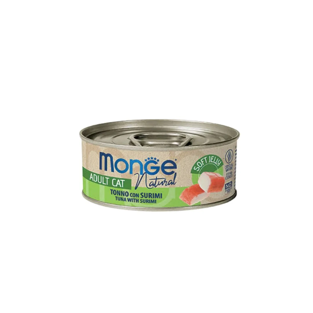 Monge Jelly Tuna Fillets with Surimi Jele fileto tuna balığı ilə surimi, pişiklər üçün super premium keyfiyyətli 80 qr — Zoo.az — Cats