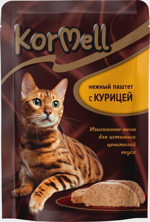 KorMell, yetkin pişiklər üçün yaş yem, toyuqlu paştet, 75 q — Мышыктар
