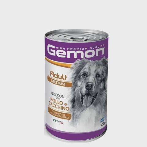 Gemon Medium Chicken & Turkey, orta cinsli yetkin itlər üçün tam rasion, toyuq və hinduşka parçaları ilə, yüksək premium sinif, 1250 q — Heyvan malları