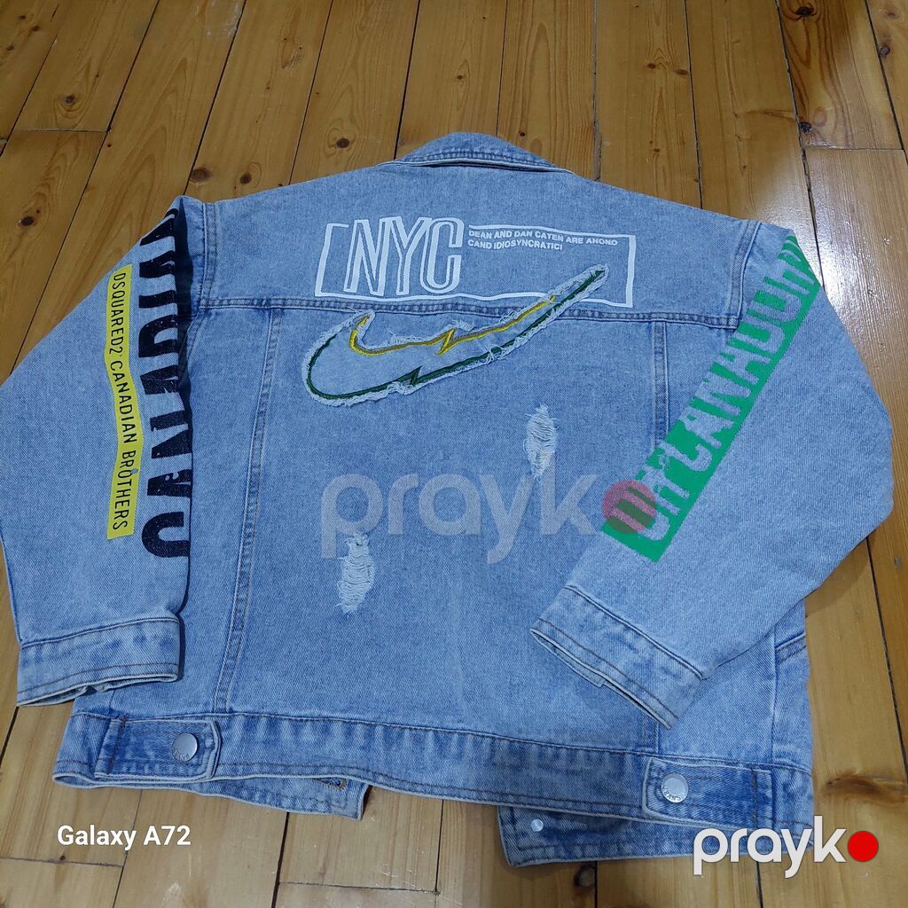 Unisex cins gödəkcə - Açıq mavi “washed” denim material - Ön hissədə — Kurtkalar, Digah (2)