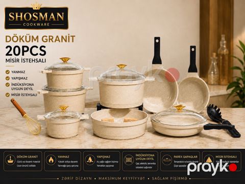 Qab-qacaq dəsti Shosman SU-LI0003, qranit, krem, 20 parça — Bakı
