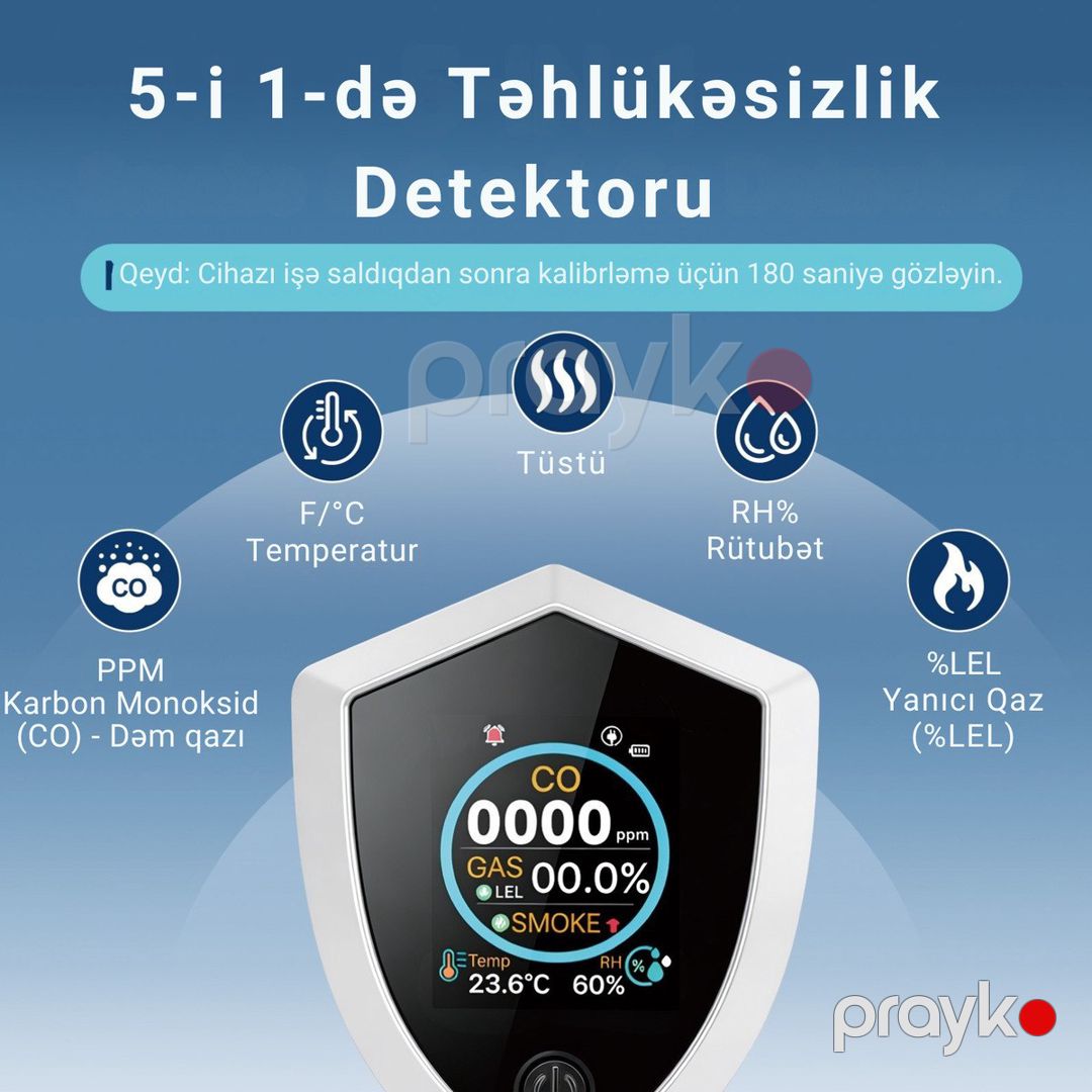 5-i 1-də Ağıllı Təbii Qaz, Tüstü və Dəm qazı Detektoru — Ağıllı ev və təhlükəsizlik, Bakı (2)